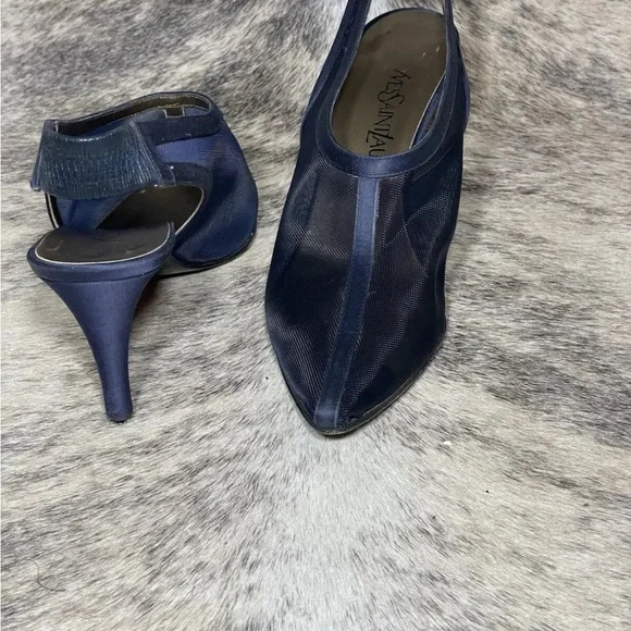 Yves Saint Laurent Womens Vintage Shoes Blue Mesh Slingback Heels Size 6